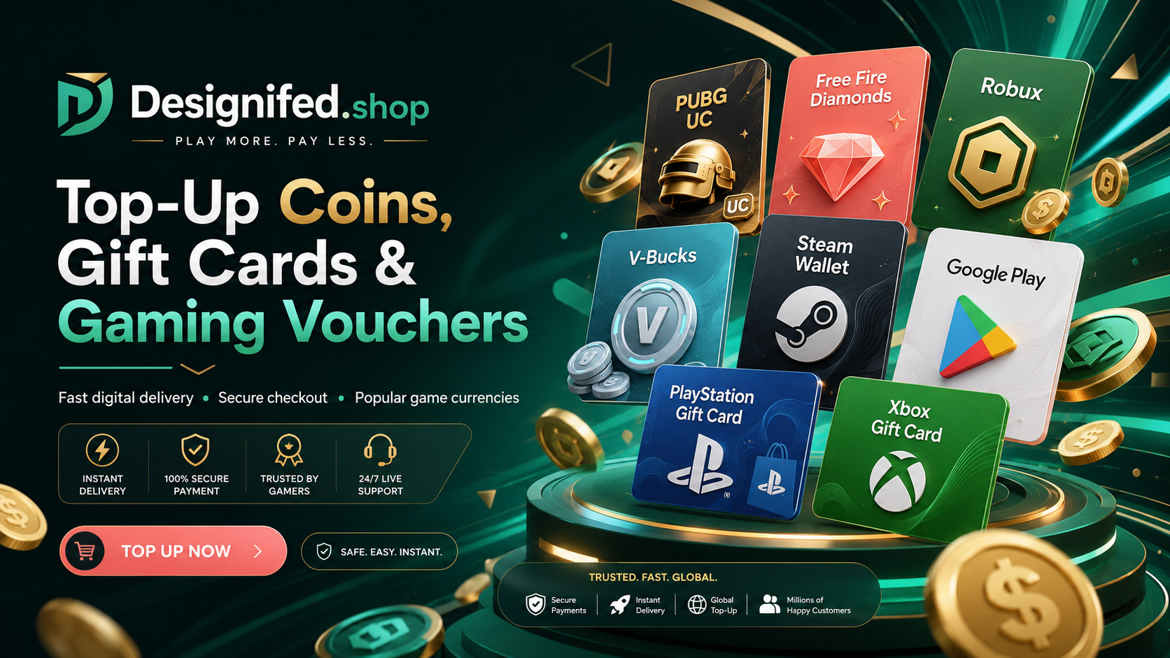 Designifed gaming top up coins gift cards and gaming vouchers